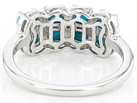 Pre-Owned Blue Sleeping Beauty Turquoise With White Zircon Rhodium Over Sterling Silver Ring .03ctw