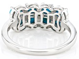 Pre-Owned Blue Sleeping Beauty Turquoise With White Zircon Rhodium Over Sterling Silver Ring .03ctw