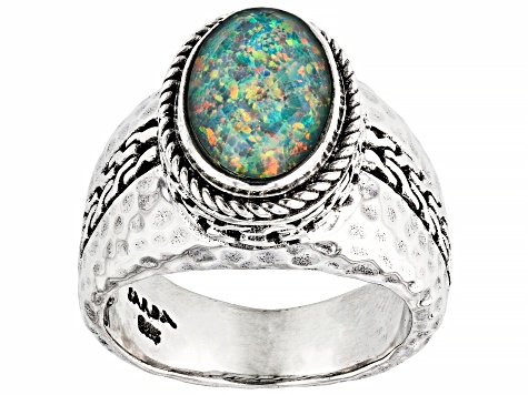Pre-Owned Sea-renity Lab Created Opal Quartz Doublet Silver Ring