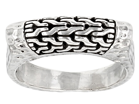 Pre-Owned Sterling Silver Chain Link Hammered Ring