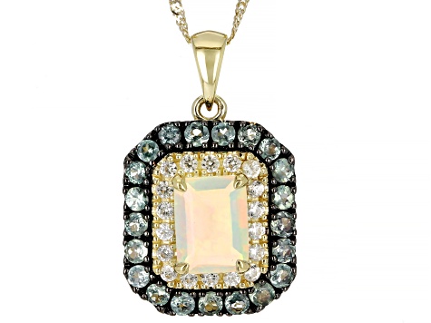 Pre-Owned Multi Color Opal 10k Yellow Gold Pendant with Chain 1.77ctw