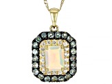 Pre-Owned Multi Color Opal 10k Yellow Gold Pendant with Chain 1.77ctw