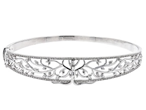 Pre-Owned White Diamond Rhodium Over Sterling Silver Mother Earth Bangle Bracelet 0.25ctw