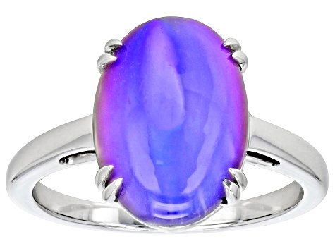 Pre-Owned Purple Aurora Moonstone Rhodium Over Sterling Silver Solitaire Ring