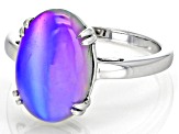 Pre-Owned Purple Aurora Moonstone Rhodium Over Sterling Silver Solitaire Ring