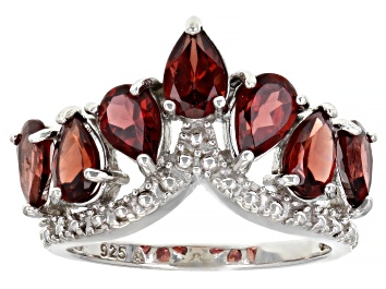 Picture of Pre-Owned Red Garnet Rhodium Over Sterling Silver Ring 3.20ctw
