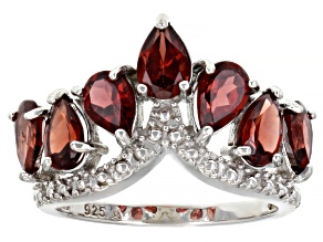 Pre-Owned Red Garnet Rhodium Over Sterling Silver Ring 3.20ctw