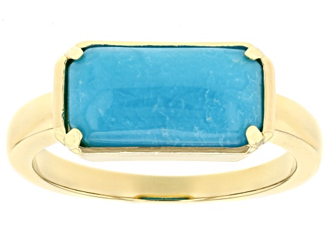 Pre-Owned Blue Turquoise 18k Yellow Gold Over Sterling Silver Ring