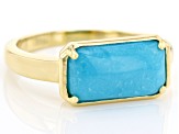 Pre-Owned Blue Turquoise 18k Yellow Gold Over Sterling Silver Ring