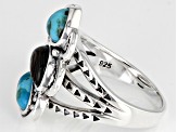 Pre-Owned Blue Turquoise and Abalone Shell Rhodium Over Sterling Silver Ring