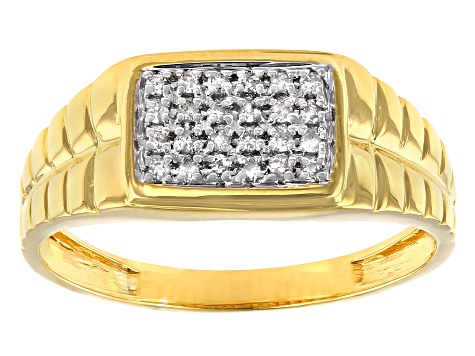 Pre-Owned White Diamond 14k Yellow Gold Over Sterling Silver Men's Cluster Band Ring 0.15ctw