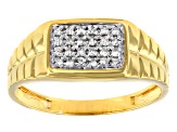 Pre-Owned White Diamond 14k Yellow Gold Over Sterling Silver Men's Cluster Band Ring 0.15ctw