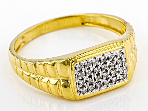 Pre-Owned White Diamond 14k Yellow Gold Over Sterling Silver Men's Cluster Band Ring 0.15ctw