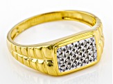 Pre-Owned White Diamond 14k Yellow Gold Over Sterling Silver Men's Cluster Band Ring 0.15ctw