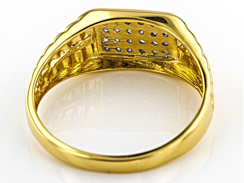 Pre-Owned White Diamond 14k Yellow Gold Over Sterling Silver Men's Cluster Band Ring 0.15ctw