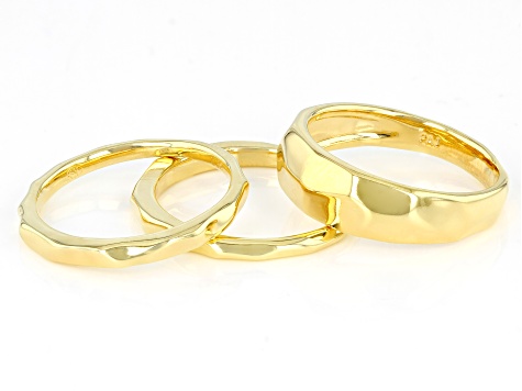 Pre-Owned 18k Yellow Gold Over Bronze Rings Set of 3