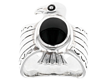 Picture of Pre-Owned Black Onyx Rhodium Over Sterling Silver Thunderbird Ring