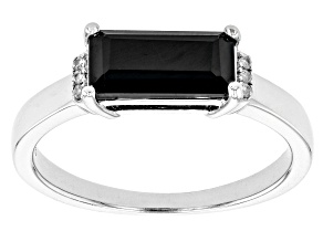 Pre-Owned Black Spinel Rhodium Over Sterling Silver Band Ring 1.28ctw