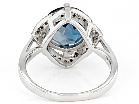 Pre-Owned London Blue Topaz With Blue And White Diamond Rhodium Over Sterling Silver Ring 4.39ctw