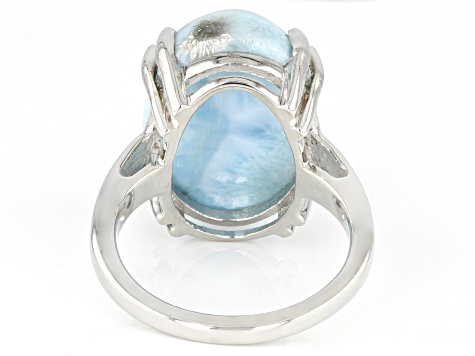 Pre-Owned Blue Larimar Rhodium Over Sterling Silver Solitaire Ring