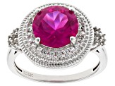 Pre-Owned Pink Lab Created Sapphire Rhodium Over Sterling Silver Halo Ring 2.70ctw