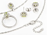 Pre-Owned Green Peridot Rhodium Over Sterling Silver Ring, Earrings, & Pendant With Chain 3.38ctw