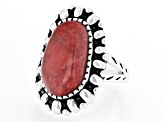 Pre-Owned Red Sponge Coral Rhodium Over Sterling Silver Ring