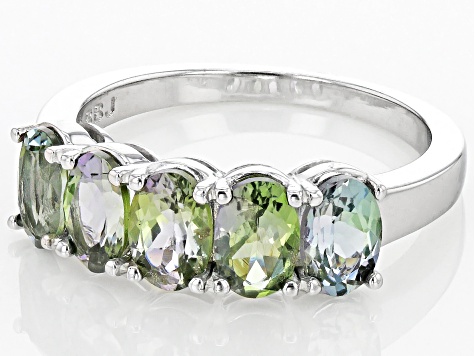 Pre-Owned Ocean Tanzanite® Rhodium Over Silver 5-Stone Ring 2.20ctw