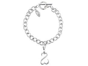 Pre-Owned Rhodium Over Sterling Silver Charm Bracelet With Open Hearts Charm