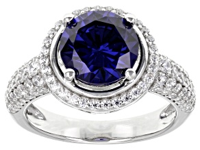 Pre-Owned Blue And White Cubic Zirconia Rhodium Over Sterling Silver Ring 6.00ctw
