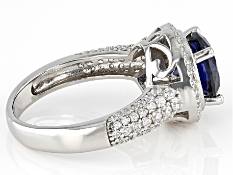 Pre-Owned Blue And White Cubic Zirconia Rhodium Over Sterling Silver Ring 6.00ctw