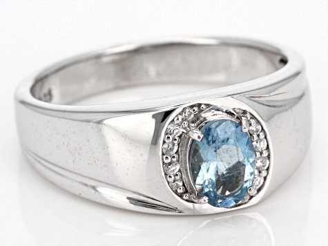 Pre-Owned Blue Aquamarine Rhodium Over Sterling Silver Ring .62ctw