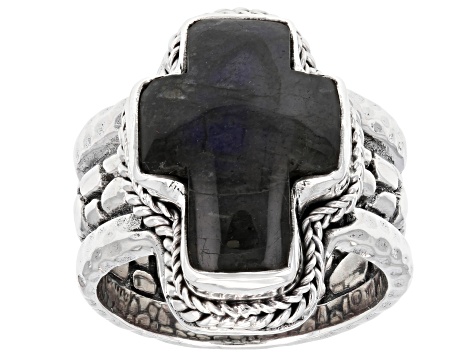 Pre-Owned Blue Labradorite Silver Watermark Ring