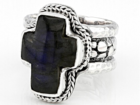 Pre-Owned Blue Labradorite Silver Watermark Ring