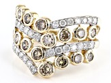 Pre-Owned Champagne And White Diamond 10k Yellow Gold Chevron Ring 1.75ctw