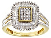 Pre-Owned White Diamond 14k Yellow Gold Over Sterling Silver Cluster Ring 0.60ctw