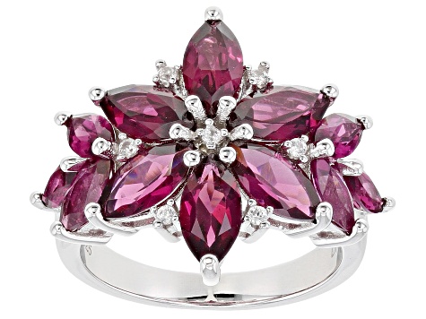 Pre-Owned Purple Color Rhodolite Rhodium Over Silver Ring 5.59ctw