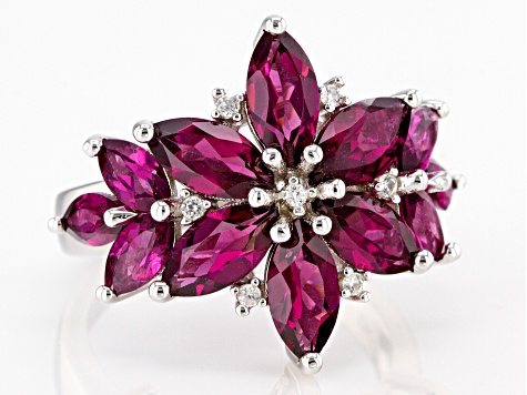 Pre-Owned Purple Color Rhodolite Rhodium Over Silver Ring 5.59ctw
