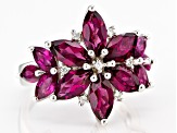 Pre-Owned Purple Color Rhodolite Rhodium Over Silver Ring 5.59ctw