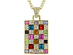 Pre-Owned  Gold Tone Multi Color Crystal Pendant with 18" Chain
