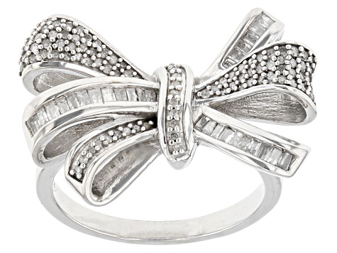 Pre-Owned White Diamond Rhodium Over Sterling Silver Bow Ring 0.65ctw