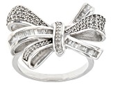 Pre-Owned White Diamond Rhodium Over Sterling Silver Bow Ring 0.65ctw