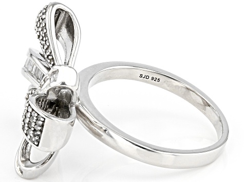 Pre-Owned White Diamond Rhodium Over Sterling Silver Bow Ring 0.65ctw
