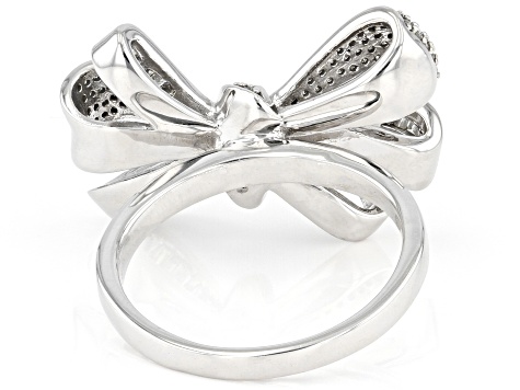 Pre-Owned White Diamond Rhodium Over Sterling Silver Bow Ring 0.65ctw