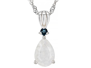 Picture of Pre-Owned Rainbow Moonstone Rhodium Over Silver Pendant Chain 0.06ctw