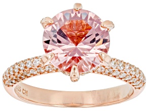 Pre-Owned Morganite Simulant And White Cubic Zirconia 18k Rose Gold Over Sterling Silver Ring 4.38ct