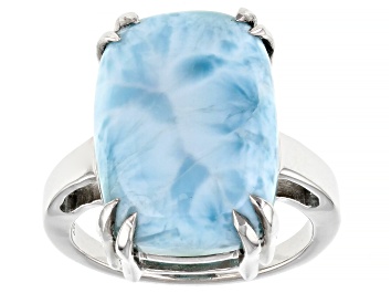Picture of Pre-Owned Blue Larimar Rhodium Over Sterling Silver Solitaire Ring