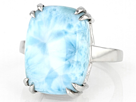 Pre-Owned Blue Larimar Rhodium Over Sterling Silver Solitaire Ring