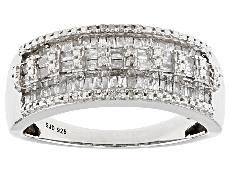 Pre-Owned White Diamond Rhodium Over Sterling Silver Band Ring 0.70ctw