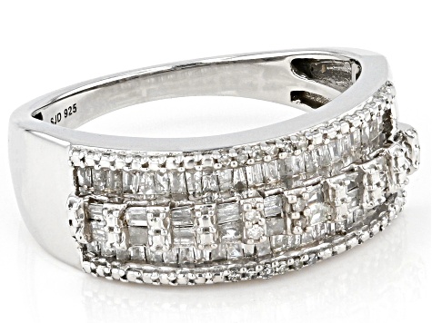 Pre-Owned White Diamond Rhodium Over Sterling Silver Band Ring 0.70ctw